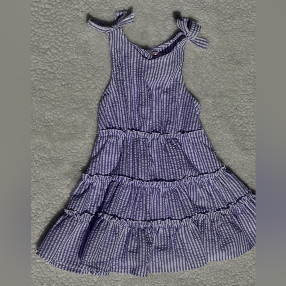 Girls' Purple Stripe Tiered Sundress with Shoulder Ties